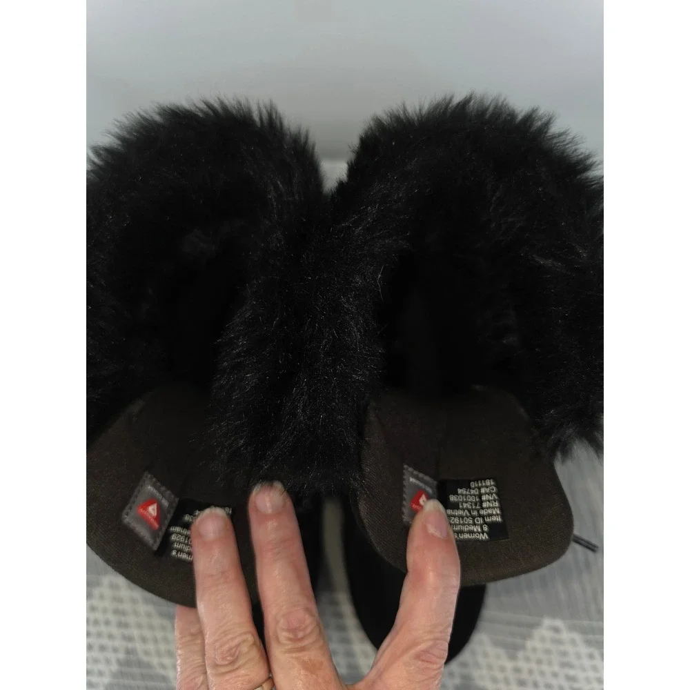 LL Bean Wildcat Boots Black Suede Faux Fur PrimaLoft Winter Snow Womens 8 Medium